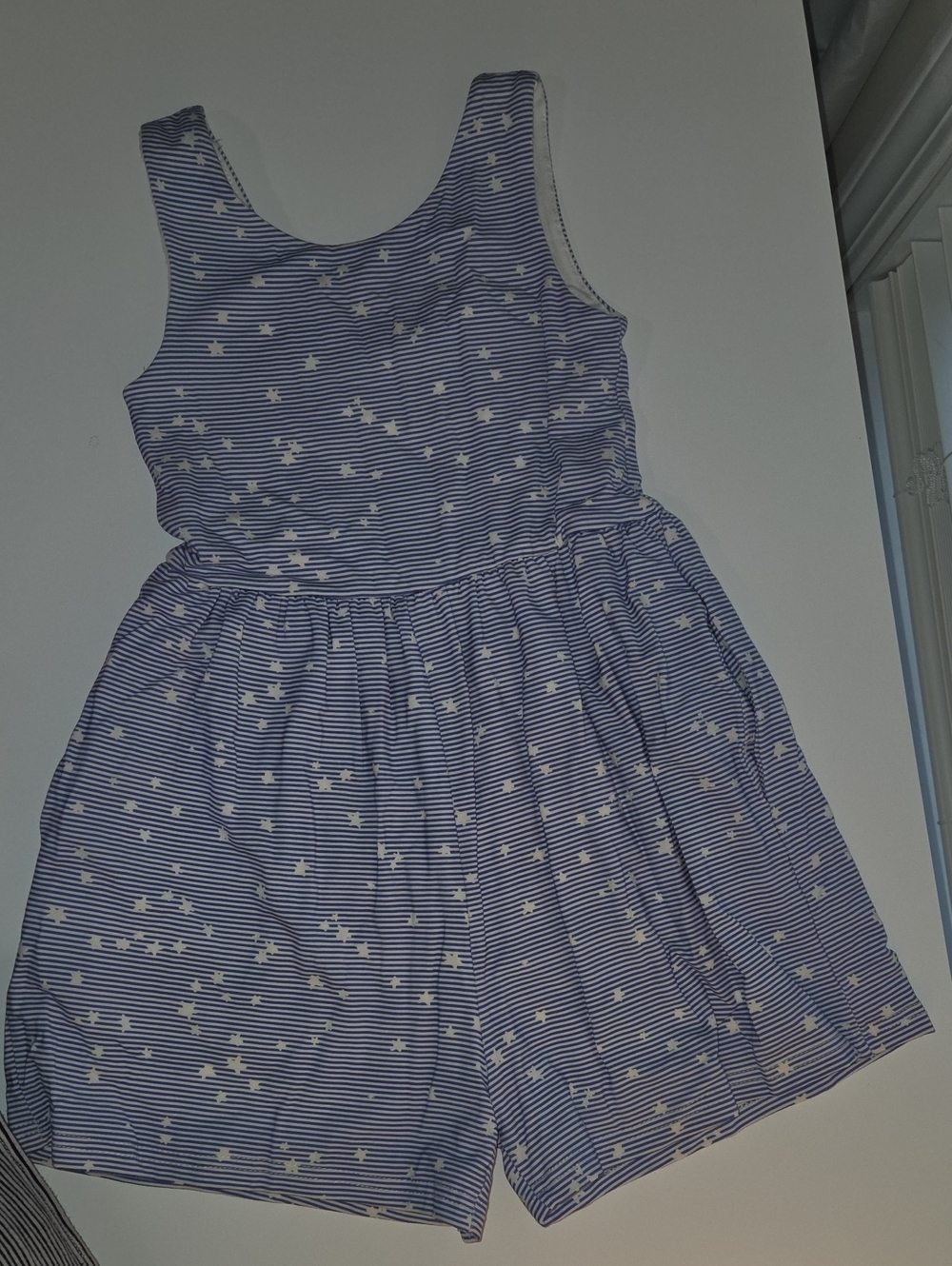 Girls Sweet Honey Blue Striped Star Print Sleeveless Romper